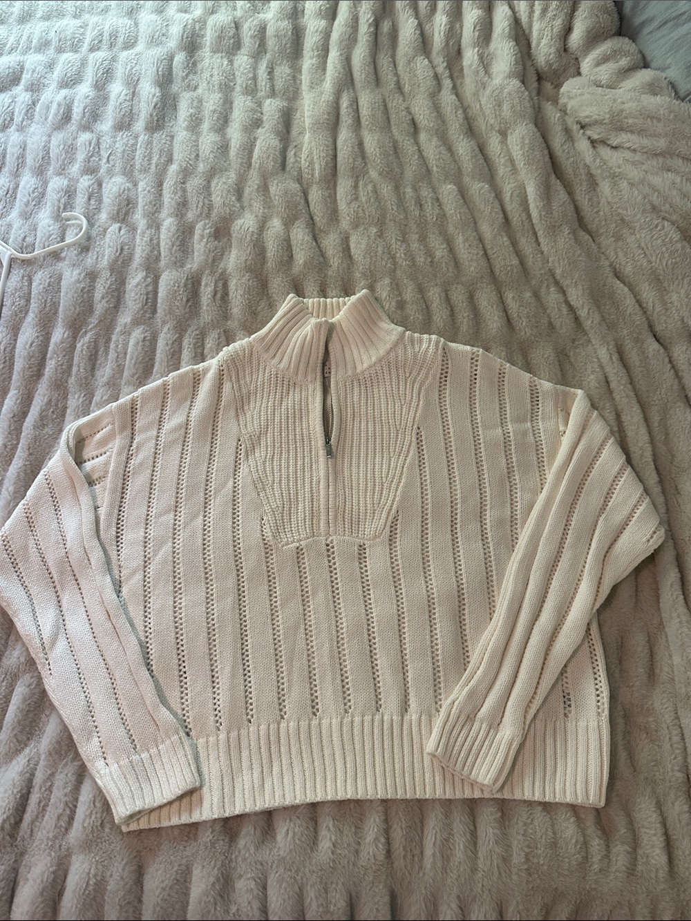 a new day Cream Half-Zip Open-Knit Turtleneck Sweater